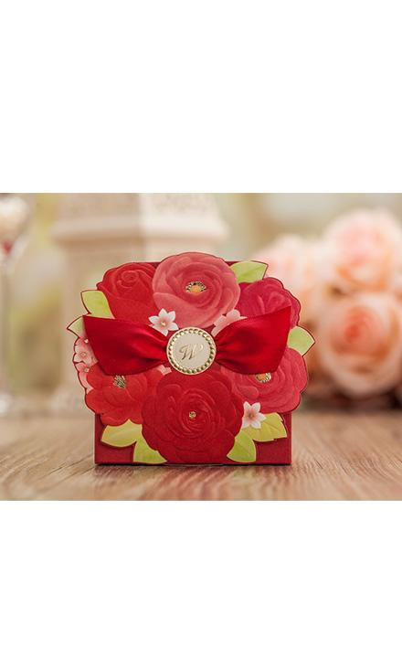 红色丝带结婚喜糖盒子(购喜糖,送糖盒,免费装盒)